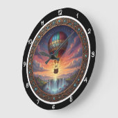 Fantasy-Heißluftballon-Wasserfall Große Wanduhr (Winkel)