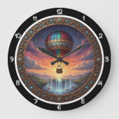 Fantasy-Heißluftballon-Wasserfall Große Wanduhr (Vorderseite)