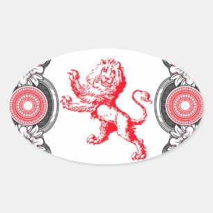 Fantasy Heraldry Lion Frame auf Ovaler Aufkleber