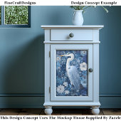 Fantasy Heron Bird mit blauen Blumen BV4 Decoupage Seidenpapier