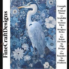 Fantasy Heron Bird with Blue Flowers BV5 Decoupage Seidenpapier