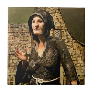 Fantasy-Hexe mittelalterliches Dorf Halloween Fliese
