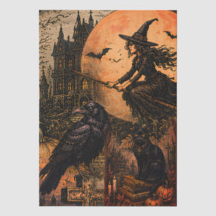 Fantasy-Hexen-Rabe und schwarze Katze Halloween Seidenpapier