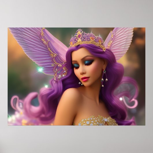 Fantasy Hispanic Girl Schmetterling lila rosa B Poster (Vorne)