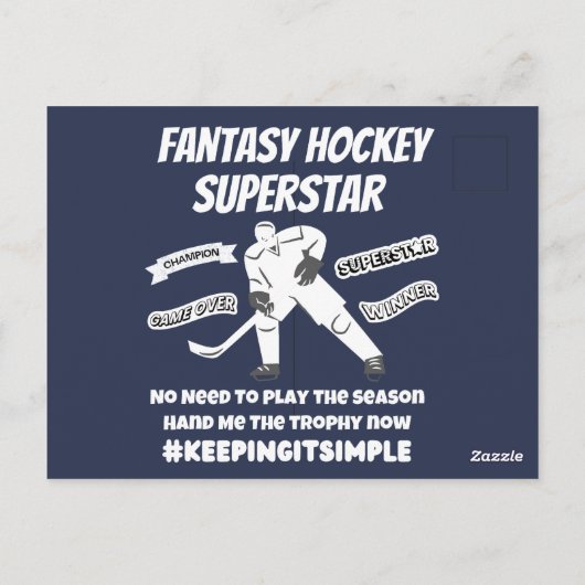 Fantasy Hockey Superstar behalte einfach Postkarte (Rückseite)