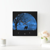 Fantasy Horse und Big Full Moon Cool Quadratische Wanduhr (Zuhause)