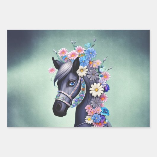 Fantasy Horses Decoupage Collage Wrapping Paper Geschenkpapier Set (Vorderseite 3)