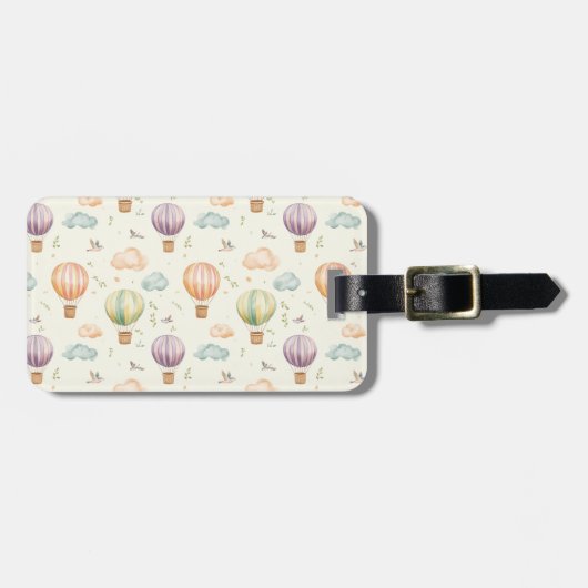 Fantasy Hot Air Ballon Muster Watercolor Design Gepäckanhänger (Vorderseite horizontal)