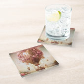 Fantasy Hot Air Ballon Pink Gold Glasuntersetzer (Schrägansicht)