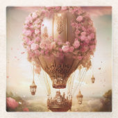 Fantasy Hot Air Ballon Pink Gold Glasuntersetzer (Vorderseite)
