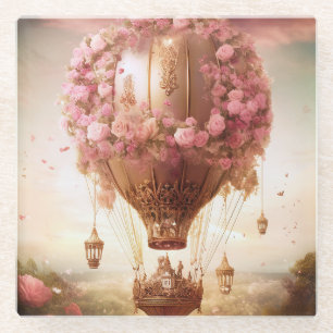 Fantasy Hot Air Ballon Pink Gold Glasuntersetzer