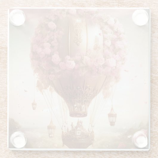Fantasy Hot Air Ballon Pink Gold Glasuntersetzer (Rückseite)