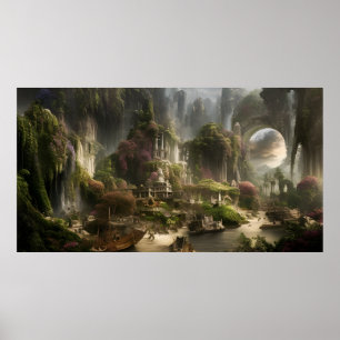 Fantasy Hotel Urlaub mit einer Steinbrücke Poster