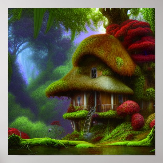 Fantasy House In einer grünen Landschaft, Fantasy- Poster (Vorne)