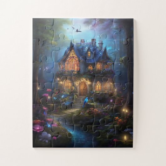 Fantasy House Waldmärchen Zuhause Magie Lichter Puzzle (Vertikal)