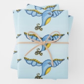 Fantasy Hübsch Flying Bluebird Yellow Scroll Schwa Geschenkpapier Set (Beispiel)