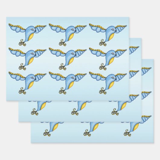 Fantasy Hübsch Flying Bluebird Yellow Scroll Schwa Geschenkpapier Set (Set)