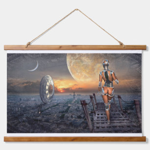 Fantasy Hübsch Model Woman Moon Star Space Walker Wandteppich Mit Holzrahmen