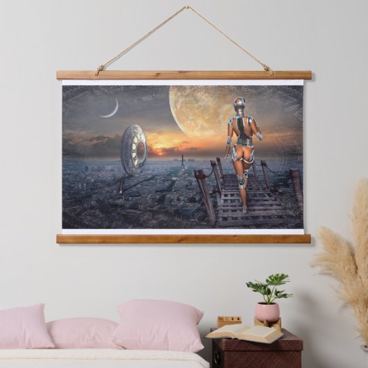 Fantasy Hübsch Model Woman Moon Star Space Walker Wandteppich Mit Holzrahmen (Schlafzimmer)