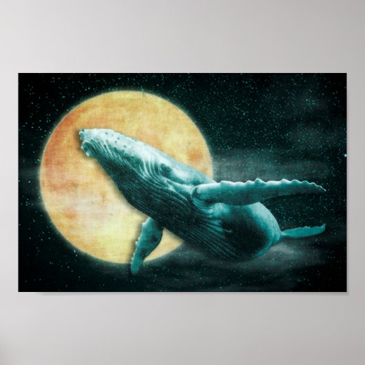 Fantasy Humpback Whale Fliegt zum Mondplakat Poster (Vorne)