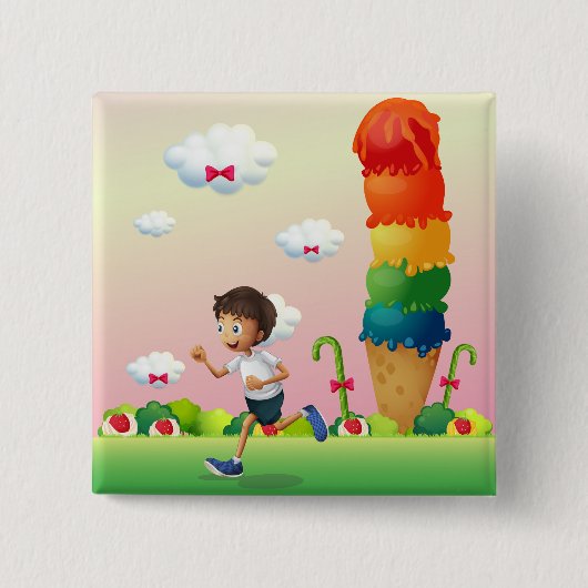 Fantasy Ice Cream Cone mit Happy Running Boy Button (Vorderseite)