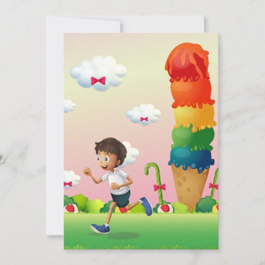 Fantasy Ice Cream Cone mit Happy Running Boy Einladung (Vorderseite)