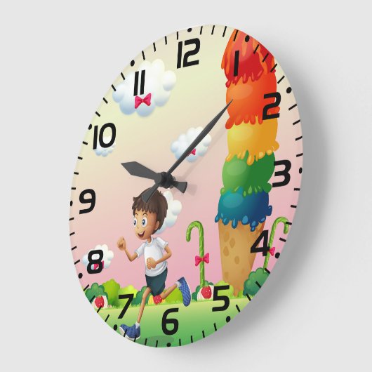 Fantasy Ice Cream Cone mit Happy Running Boy Große Wanduhr (Winkel)