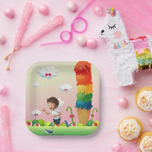Fantasy Ice Cream Cone mit Happy Running Boy Pappteller (Party)