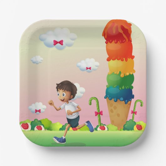 Fantasy Ice Cream Cone mit Happy Running Boy Pappteller (Vorderseite)