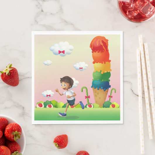 Fantasy Ice Cream Cone mit Happy Running Boy Serviette (Beispiel)