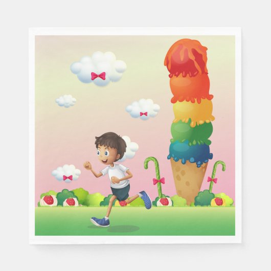 Fantasy Ice Cream Cone mit Happy Running Boy Serviette (Vorderseite)