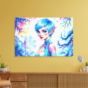 Fantasy ice elf Winter magische Schneeflocke Kunst Leinwanddruck