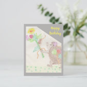 Fantasy Igel und Blume Bouquet Birthday Car Postkarte (Stehend Vorderseite)