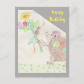 Fantasy Igel und Blume Bouquet Birthday Car Postkarte (Vorderseite)