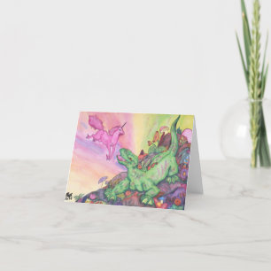 Fantasy Illustration Lizard Pink Flying Unicorn Dankeskarte