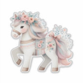 Fantasy Illustration von Floral Pastel Horse Aufkleber (Vorderseite)