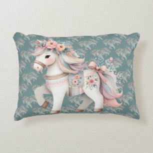 Fantasy Illustration von Floral Pastel Horse Dekokissen