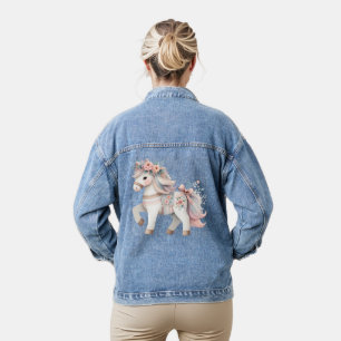 Fantasy Illustration von Floral Pastel Horse Jeansjacke