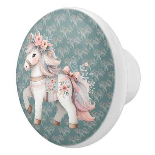 Fantasy Illustration von Floral Pastel Horse Keramikknauf (Rechts)