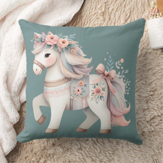 Fantasy Illustration von Floral Pastel Horse Kissen (Decke)