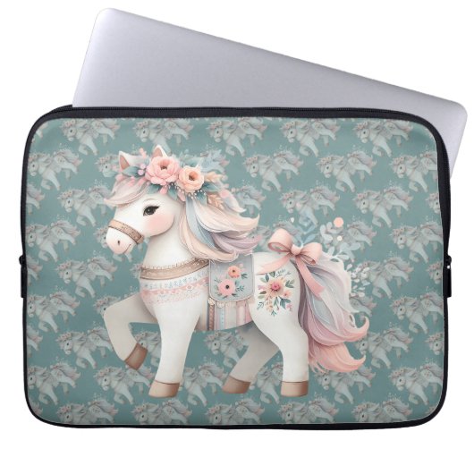 Fantasy Illustration von Floral Pastel Horse Laptopschutzhülle (Vorderseite)