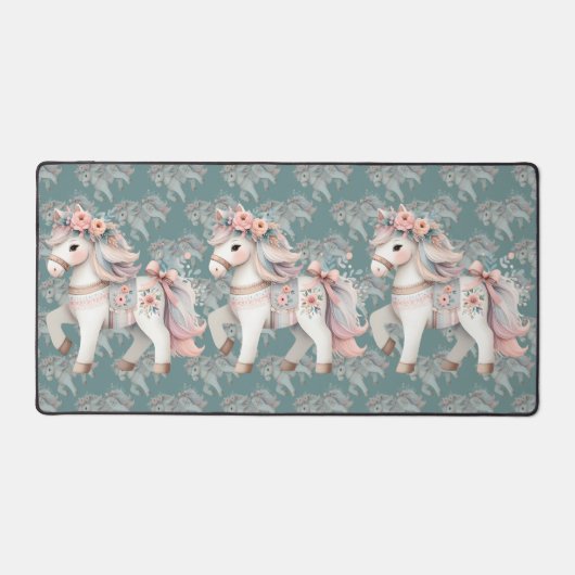 Fantasy Illustration von Floral Pastel Horse Schreibtischunterlage (Vorderseite)