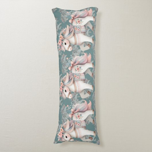 Fantasy Illustration von Floral Pastel Horse Seitenschläferkissen (Vorderseite Vertikal)