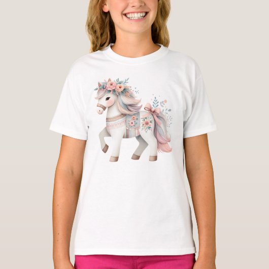 Fantasy Illustration von Floral Pastel Horse T-Shirt (Vorderseite)