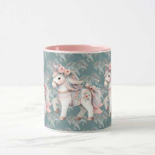 Fantasy Illustration von Floral Pastel Horse Tasse (Zentrum)