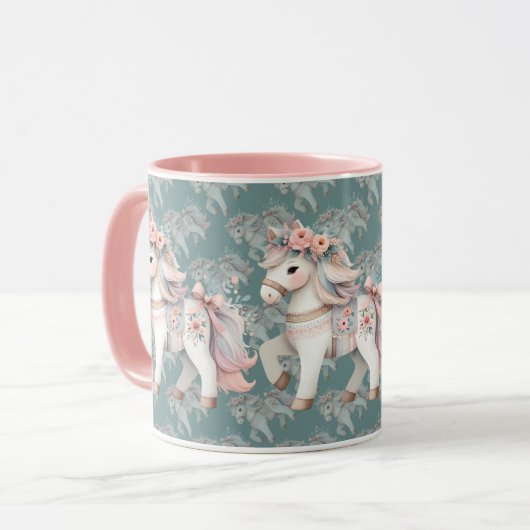 Fantasy Illustration von Floral Pastel Horse Tasse (Vorderseite Links)
