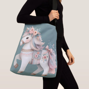 Fantasy Illustration von Floral Pastel Horse Tragetaschen Mit Langen Trägern