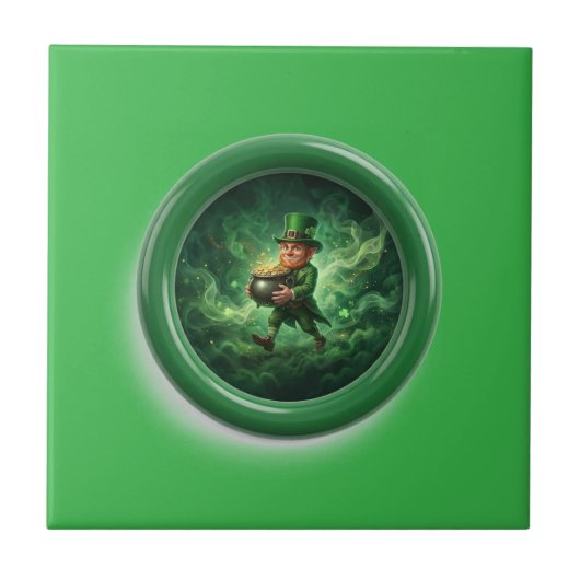 Fantasy Image Leprechaun Carrying Pot Of Gold Fliese (Vorderseite)