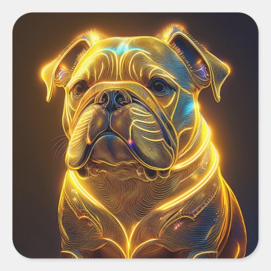Fantasy Image Neon Yellow English Bulldog Quadratischer Aufkleber (Vorderseite)