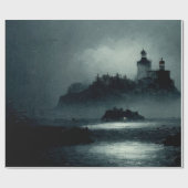 Fantasy Island Lighthouse Misty Foggy Dark Night Geschenkpapier (Flach)